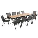 Table de jardin extensible rectangulaire 187/250 cm en aluminium et 10 chaises avec accoudoirs