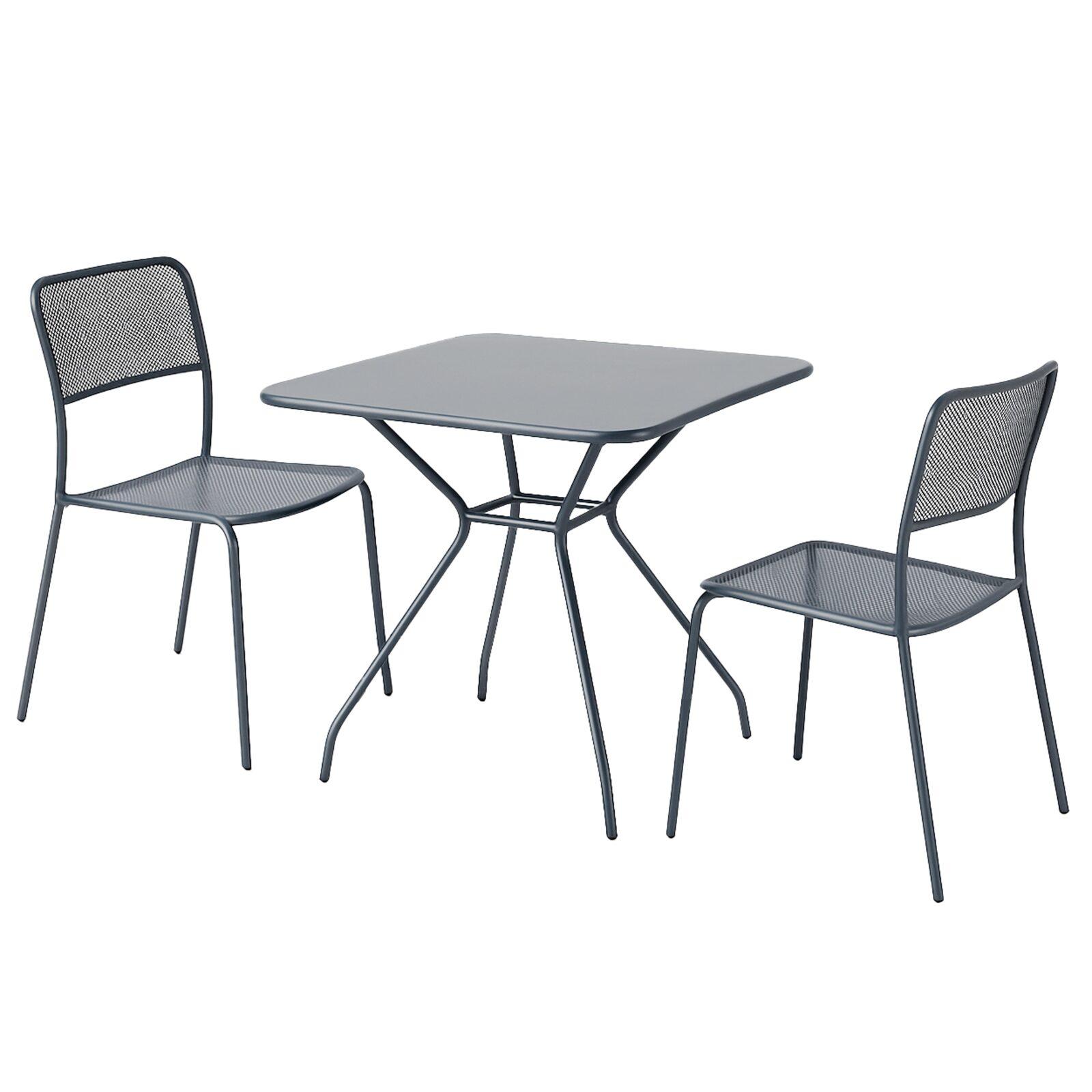 Table de jardin carrée 70 x 70 x 73 cm et 2 chaises en métal  