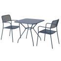 Table de jardin carrée 70 x 70 x 73 cm et 2 chaises avec accoudoirs en métal  