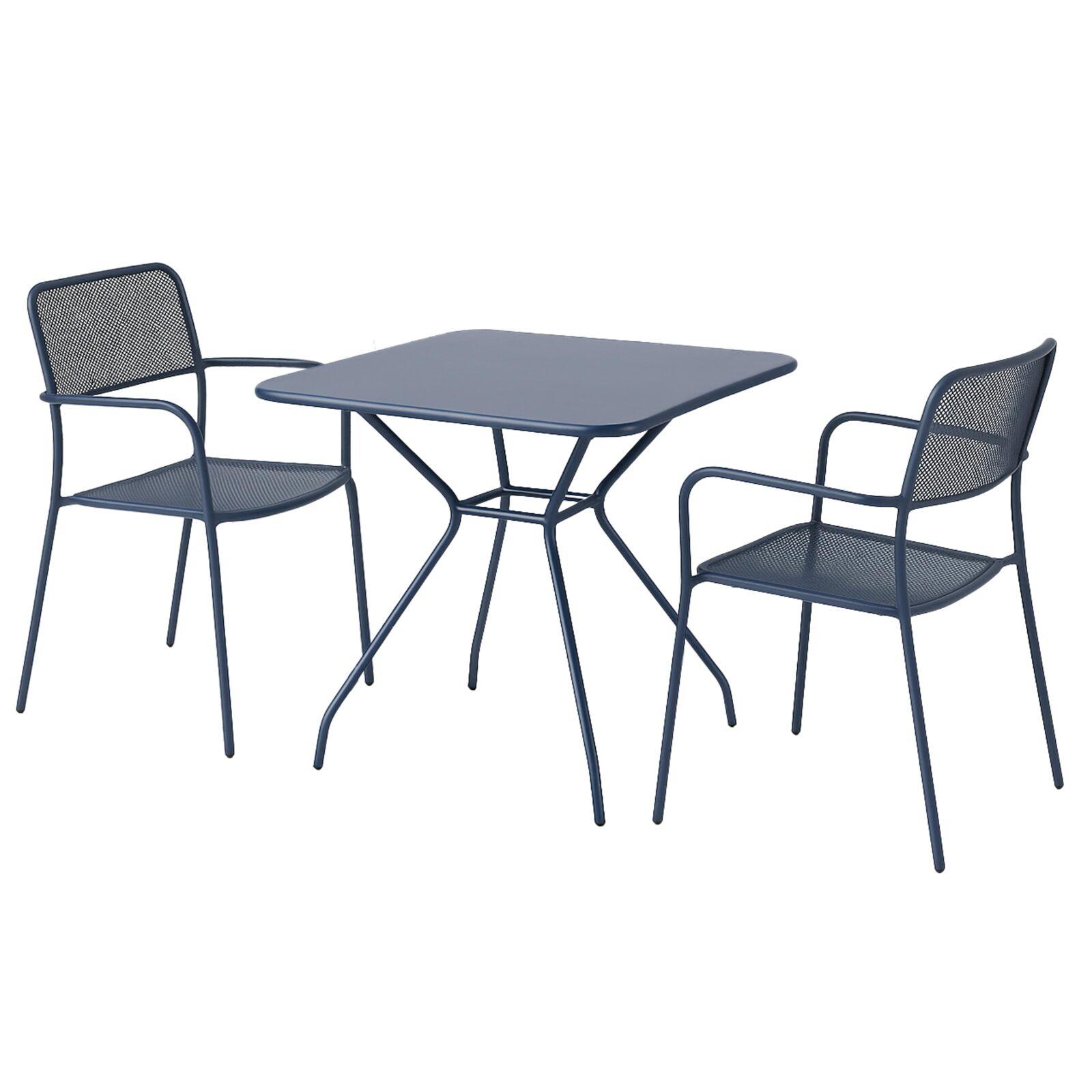 Table de jardin carrée 70 x 70 x 73 cm et 2 chaises avec accoudoirs en métal  