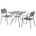 Table de jardin carrée 70 x 70 x 73 cm et 2 chaises avec accoudoirs en métal