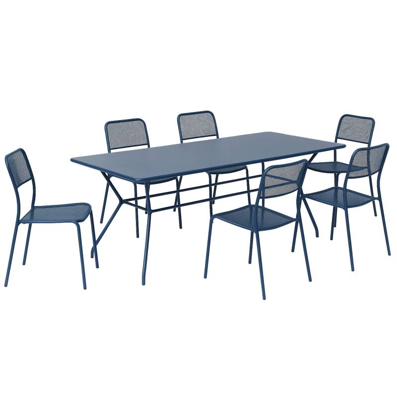Table de jardin rectangulaire 140 x 80 x 75 cm et 6 chaises en métal  