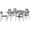 Table de jardin rectangulaire 140 x 80 x 75 cm et 6 chaises en métal