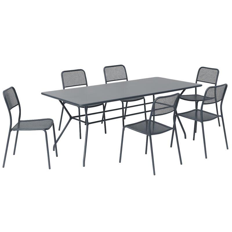 Table de jardin rectangulaire 140 x 80 x 75 cm et 6 chaises en métal  