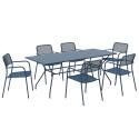 Table de jardin rectangulaire 140 x 80 x 75 cm et 6 chaises avec accoudoirs en métal
