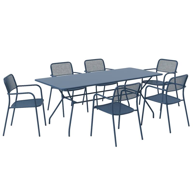 Table de jardin rectangulaire 140 x 80 x 75 cm et 6 chaises avec accoudoirs en métal  