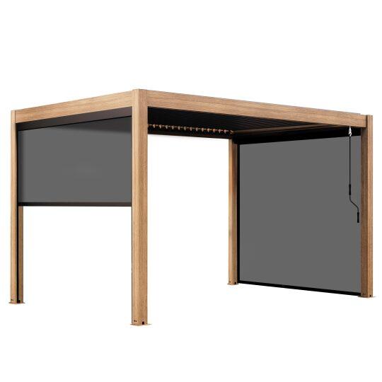 Pergola bioclimatique autoportée 4x3 m effet bois en aluminium 1,2 ou 3 stores
