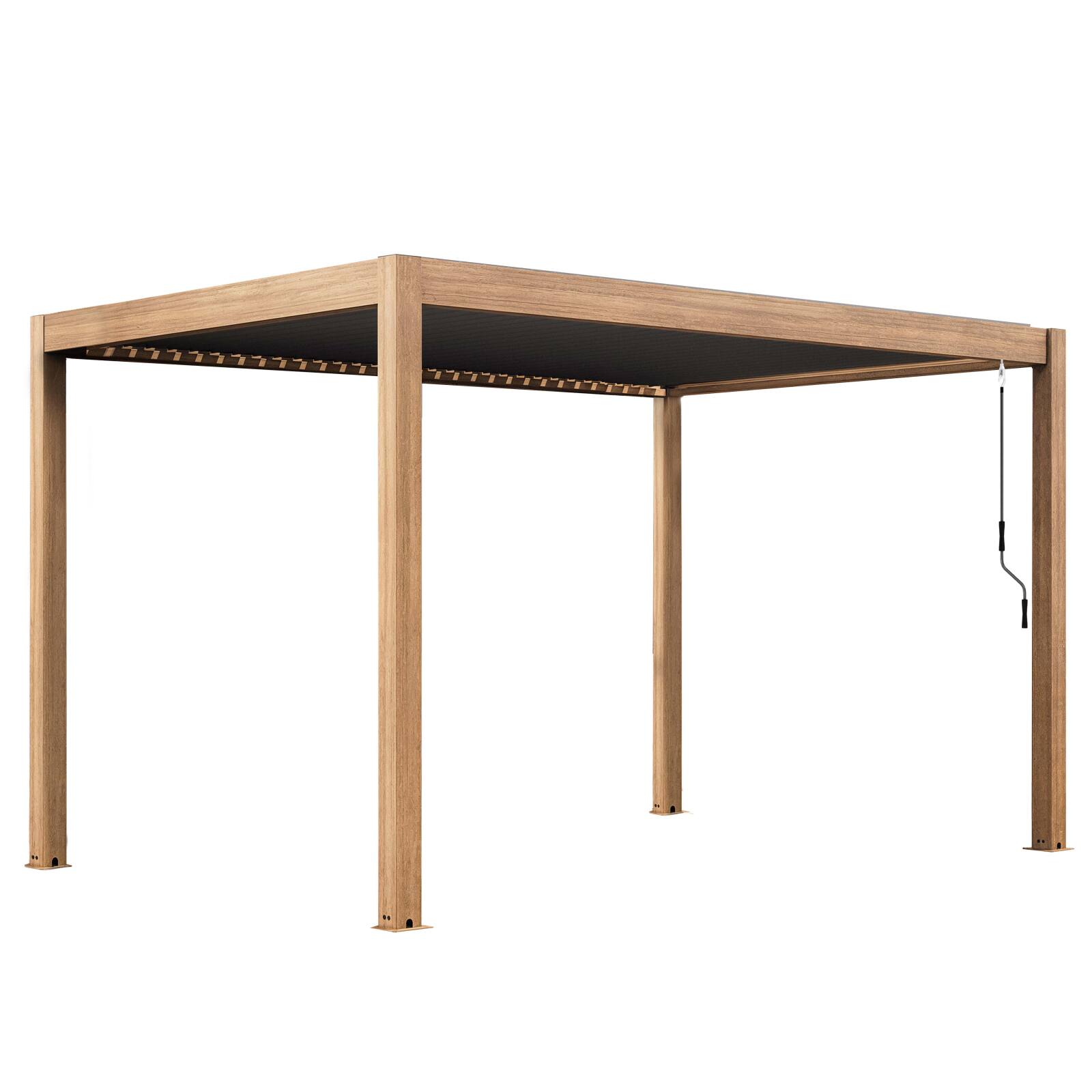 Pergola bioclimatique autoportée 4x3 m effet bois en aluminium 1,2 ou 3 stores