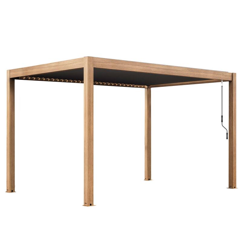 Pergola bioclimatique autoportée 4x3 m effet bois en aluminium 1,2 ou 3 stores