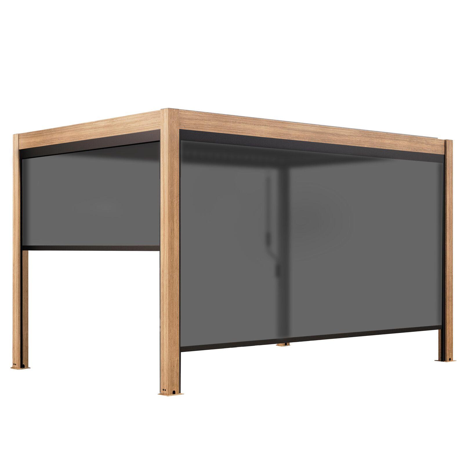 Pergola bioclimatique autoportée 4x3 m effet bois en aluminium 1,2 ou 3 stores