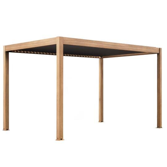 Pergola bioclimatique autoportée 4x3m motorisée effet bois toit gris en aluminium avec éclairage LED