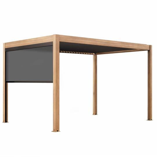 Pergola bioclimatique autoportée 4x3m motorisée/éclairée effet bois toit gris en aluminium avec 1, 2 ou 3 stores | Oviala