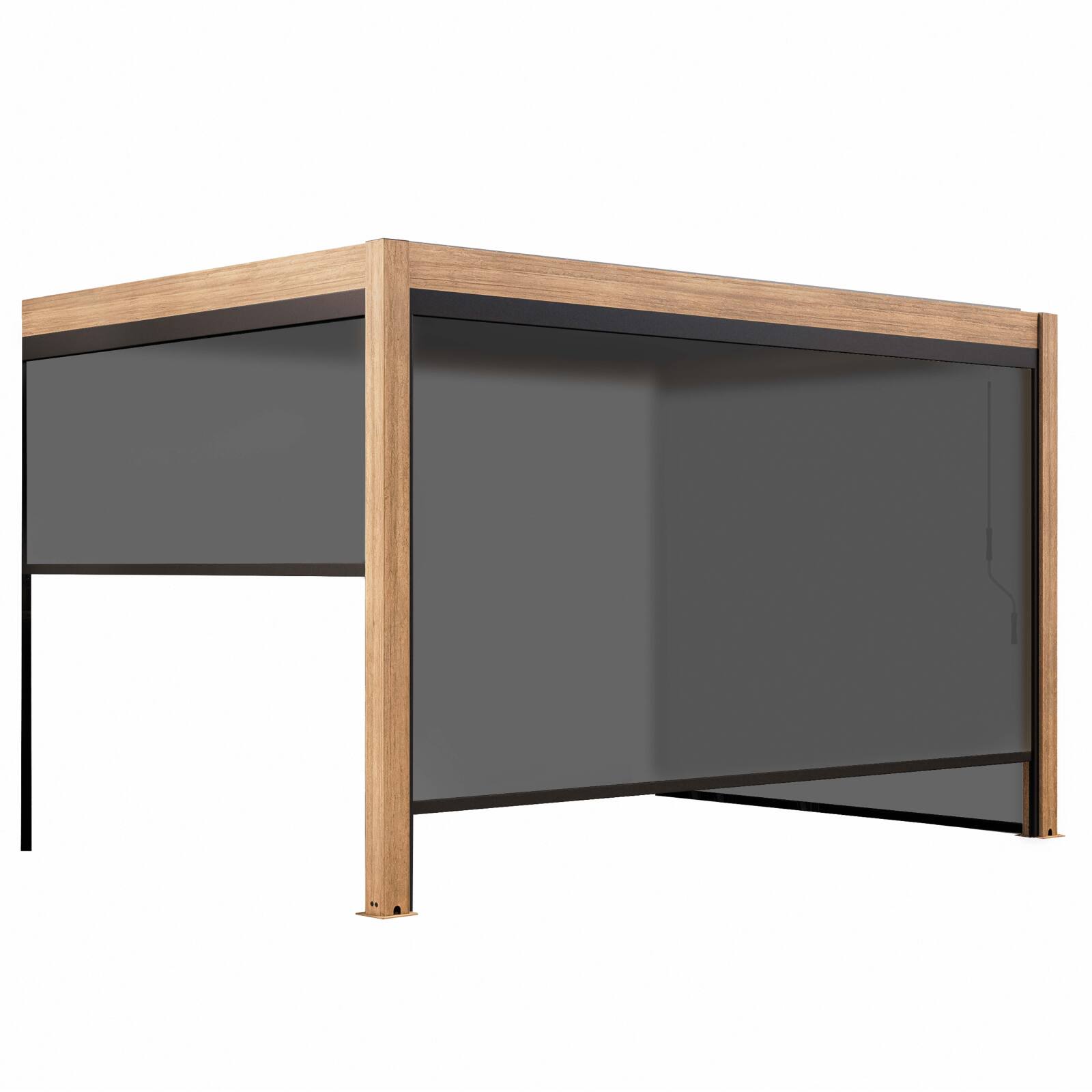 Pergola bioclimatique adossée 4x3m effet bois en aluminium avec 1, 2 ou 3 stores