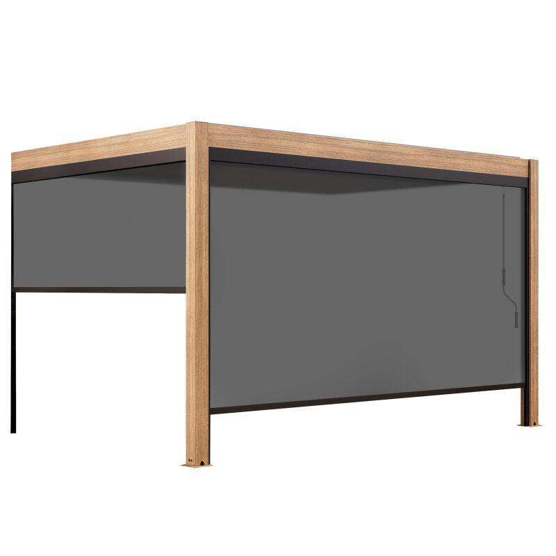 Pergola bioclimatique adossée 4x3m effet bois en aluminium avec 1, 2 ou 3 stores