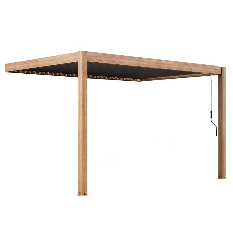 Pergola bioclimatique adossée 4x3m en aluminium effet bois