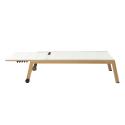 Lot de 2 bains de soleil en aluminium effet bois avec roues, inclinables 5 positions