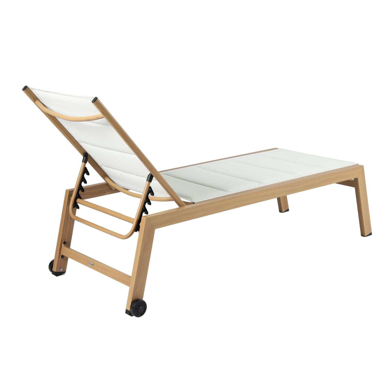 Lot de 2 bains de soleil en aluminium effet bois avec roues, inclinables 5 positions