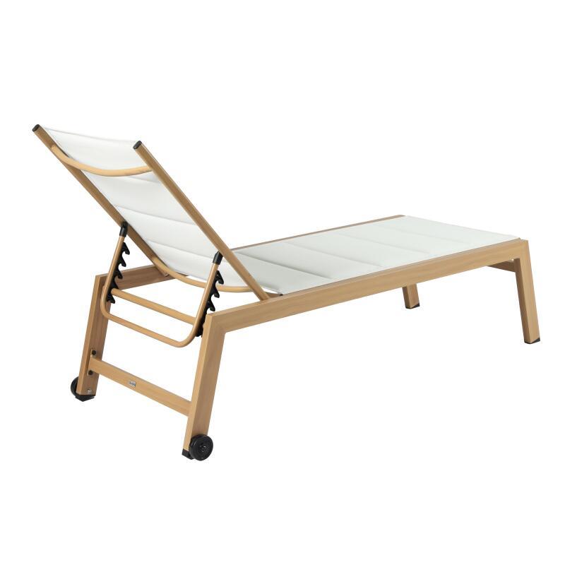Lot de 2 bains de soleil en aluminium effet bois avec roues, inclinables 5 positions