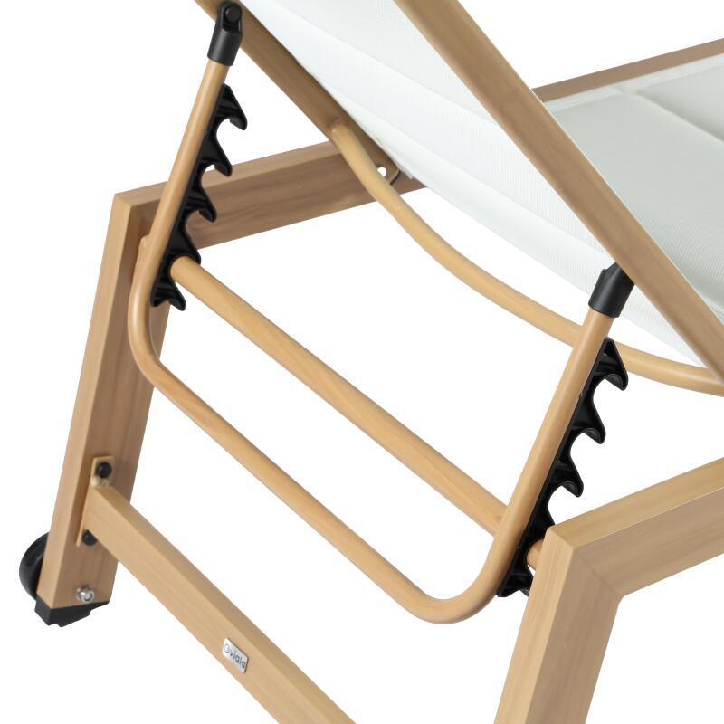 Lot de 2 bains de soleil en aluminium effet bois avec roues, inclinables 5 positions