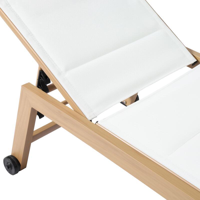 Lot de 2 bains de soleil en aluminium effet bois avec roues, inclinables 5 positions
