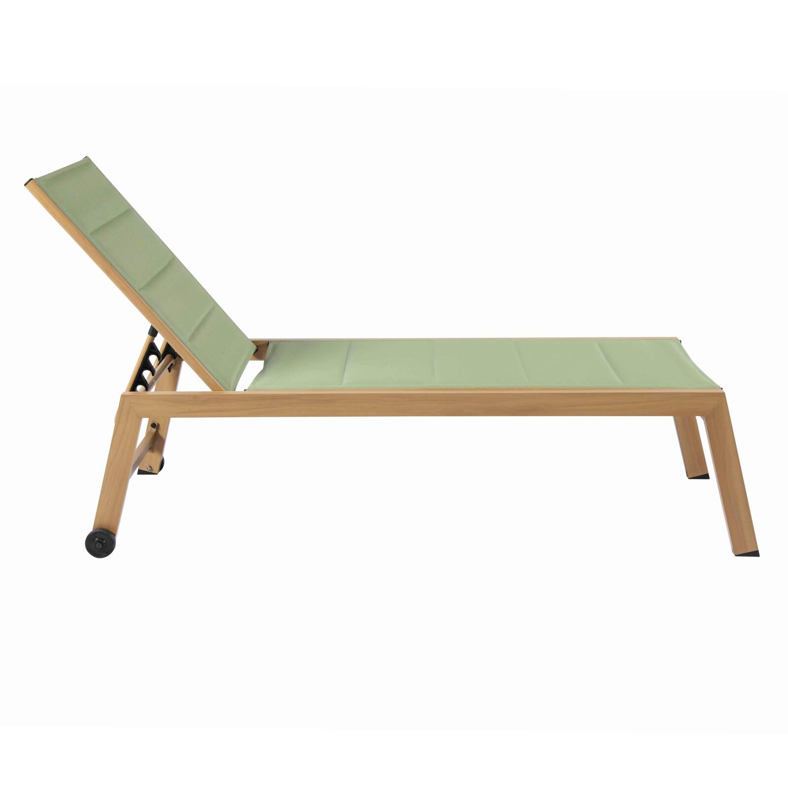 Lot de 2 bains de soleil en aluminium effet bois avec roues, inclinables 5 positions