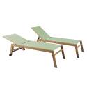 Lot de 2 bains de soleil en aluminium effet bois avec roues, inclinables 5 positions