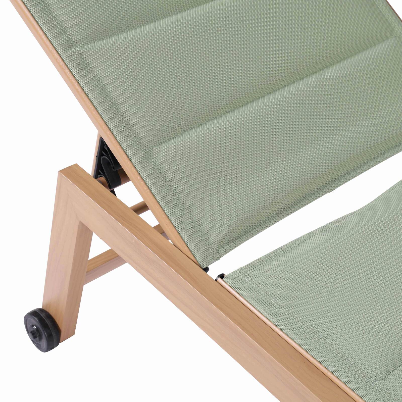 Lot de 2 bains de soleil en aluminium effet bois avec roues, inclinables 5 positions