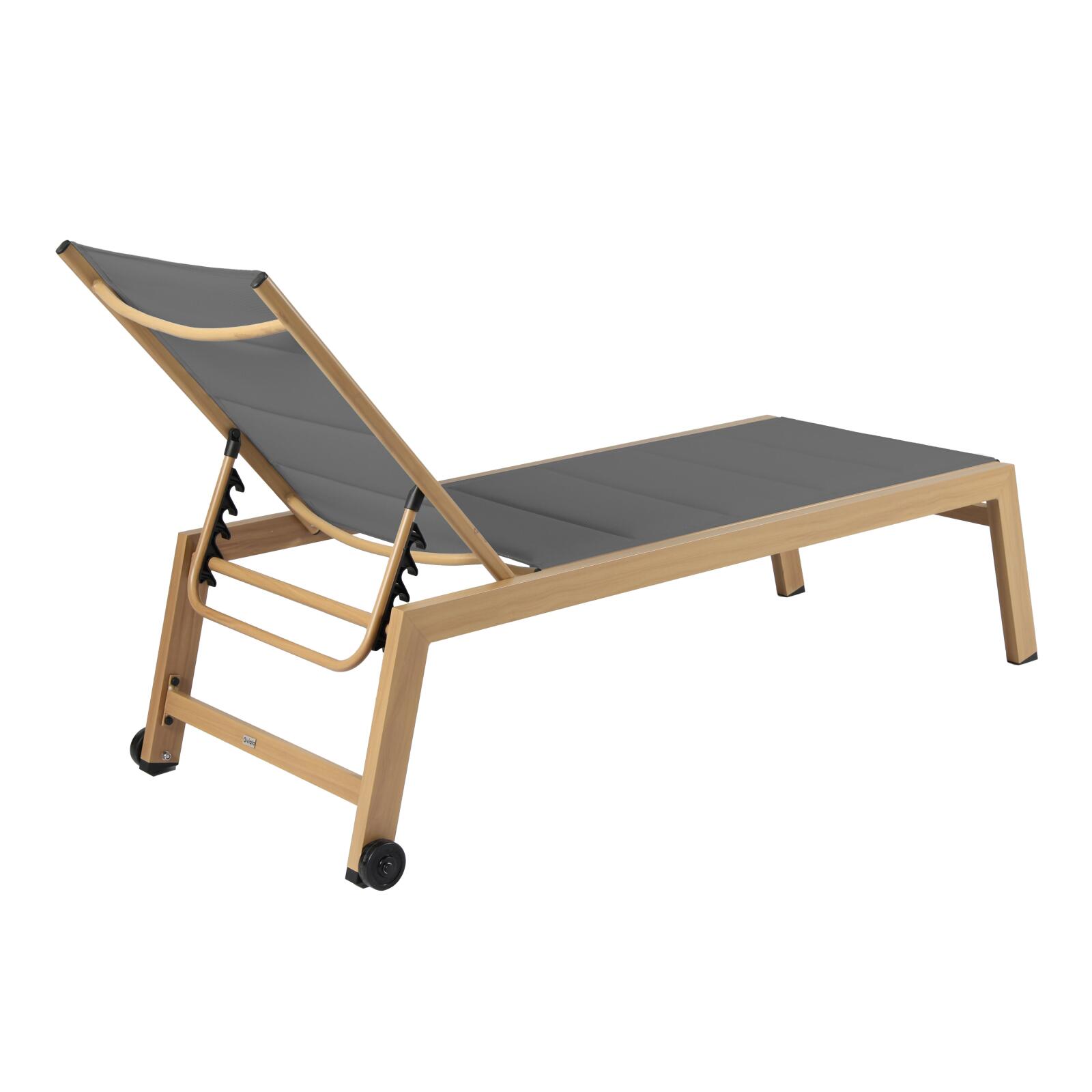 Lot de 2 bains de soleil en aluminium effet bois avec roues, inclinables 5 positions