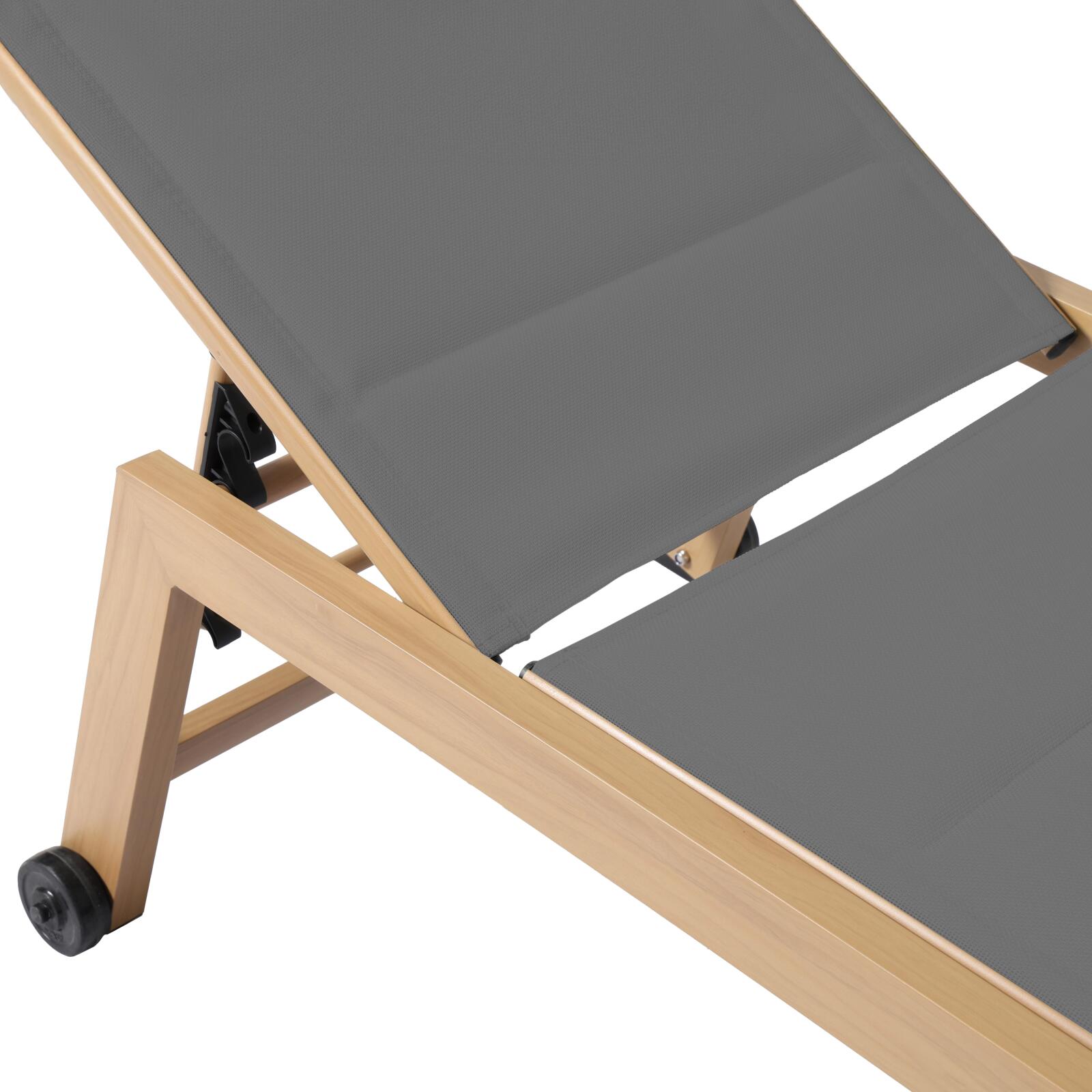 Lot de 2 bains de soleil en aluminium effet bois avec roues, inclinables 5 positions