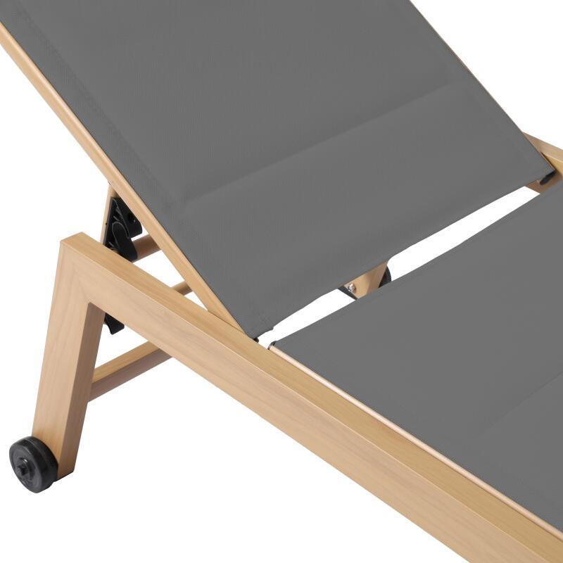 Lot de 2 bains de soleil en aluminium effet bois avec roues, inclinables 5 positions