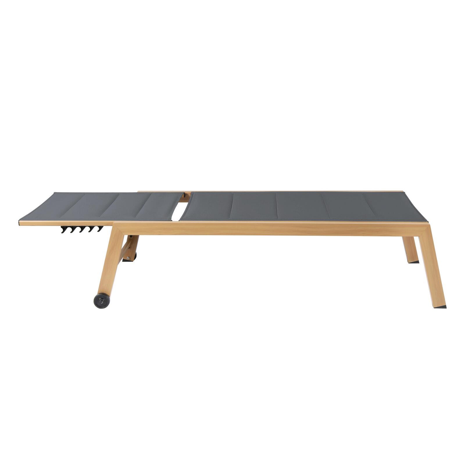 Lot de 2 bains de soleil en aluminium effet bois avec roues, inclinables 5 positions