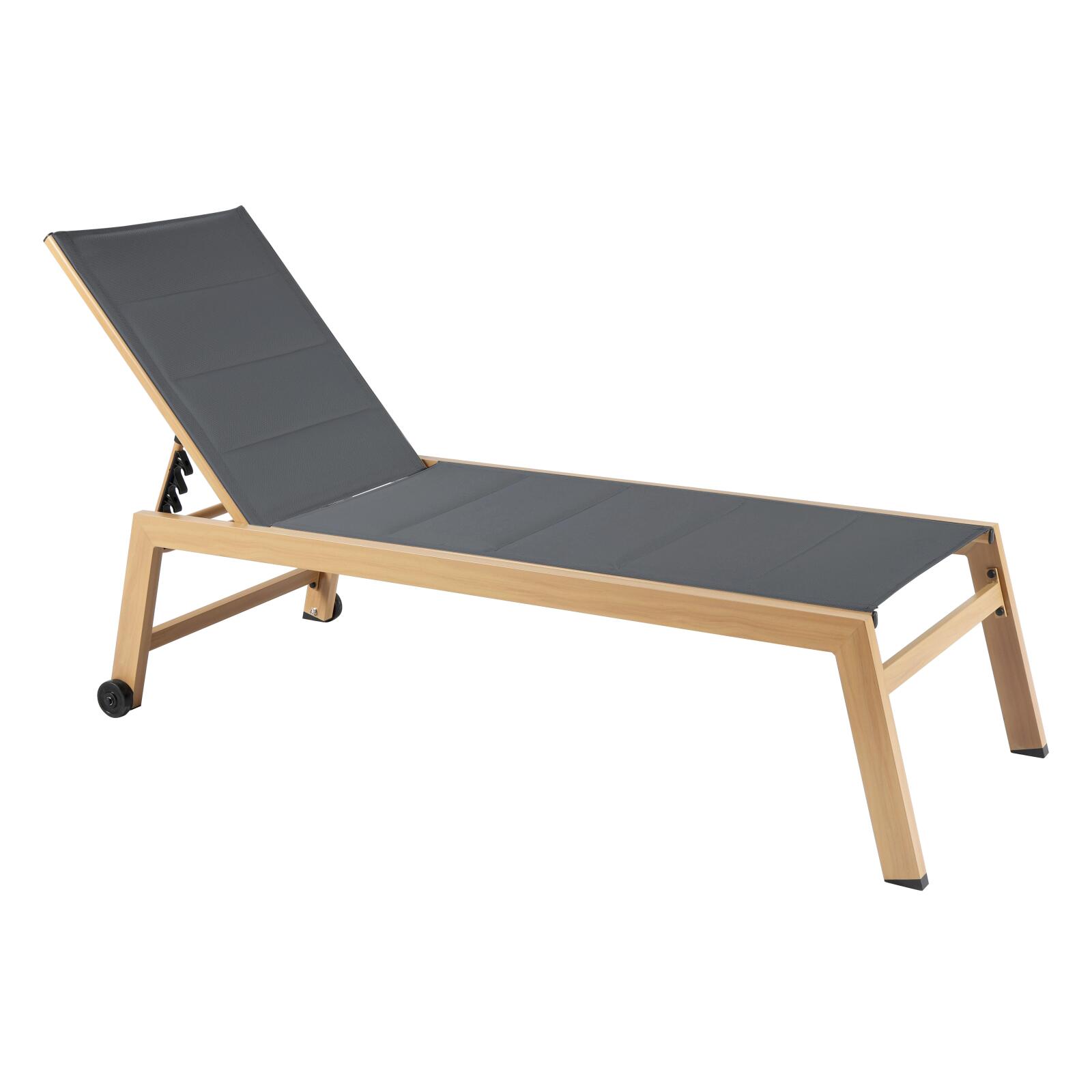 Lot de 2 bains de soleil en aluminium effet bois avec roues, inclinables 5 positions