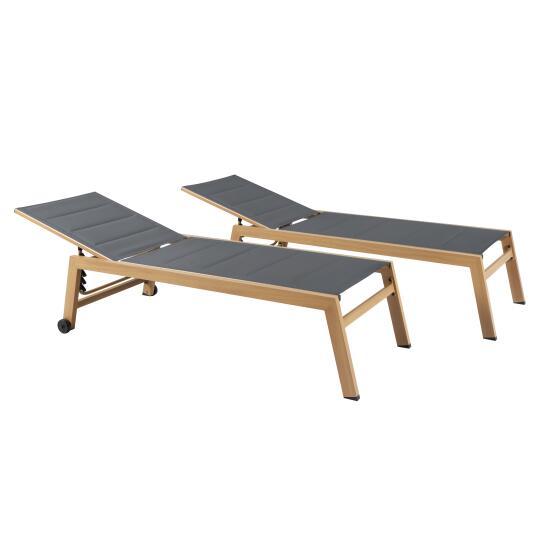 Lot de 2 bains de soleil en aluminium avec roues, inclinables 5 positions | Oviala