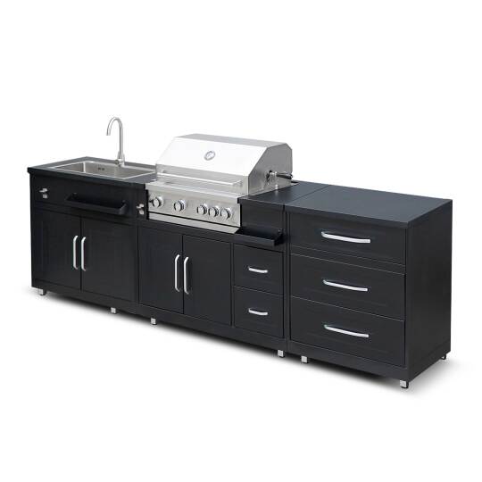 Cuisine extérieure acier 3 éléments avec barbecue