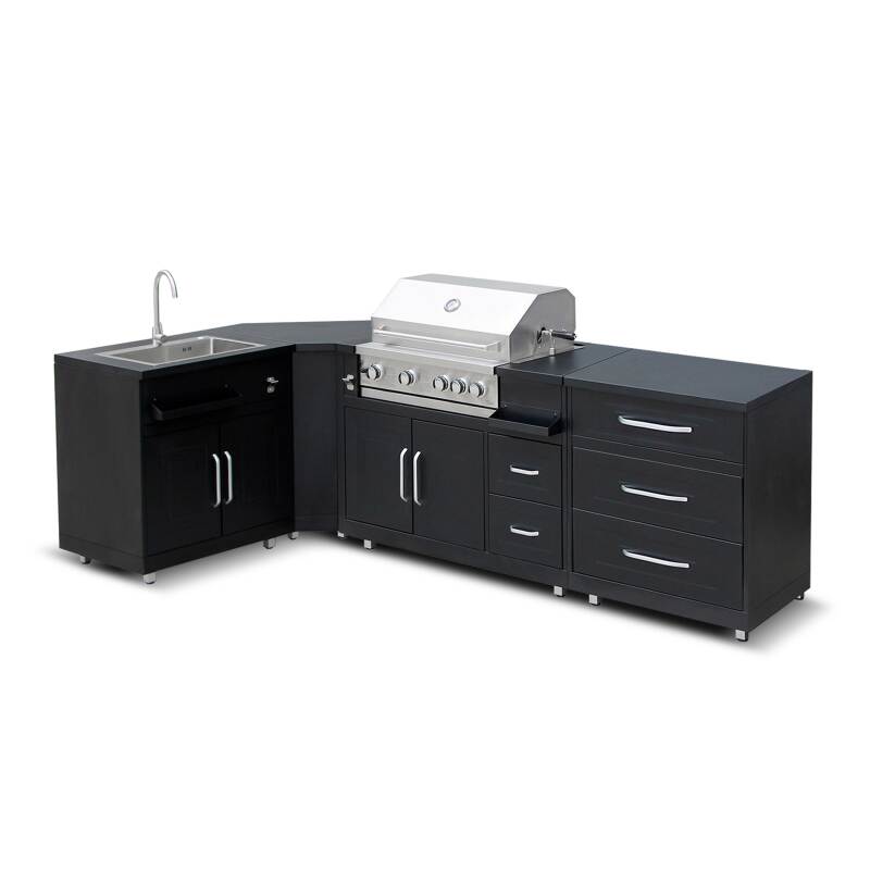 Cuisine extérieure acier 4 éléments avec barbecue