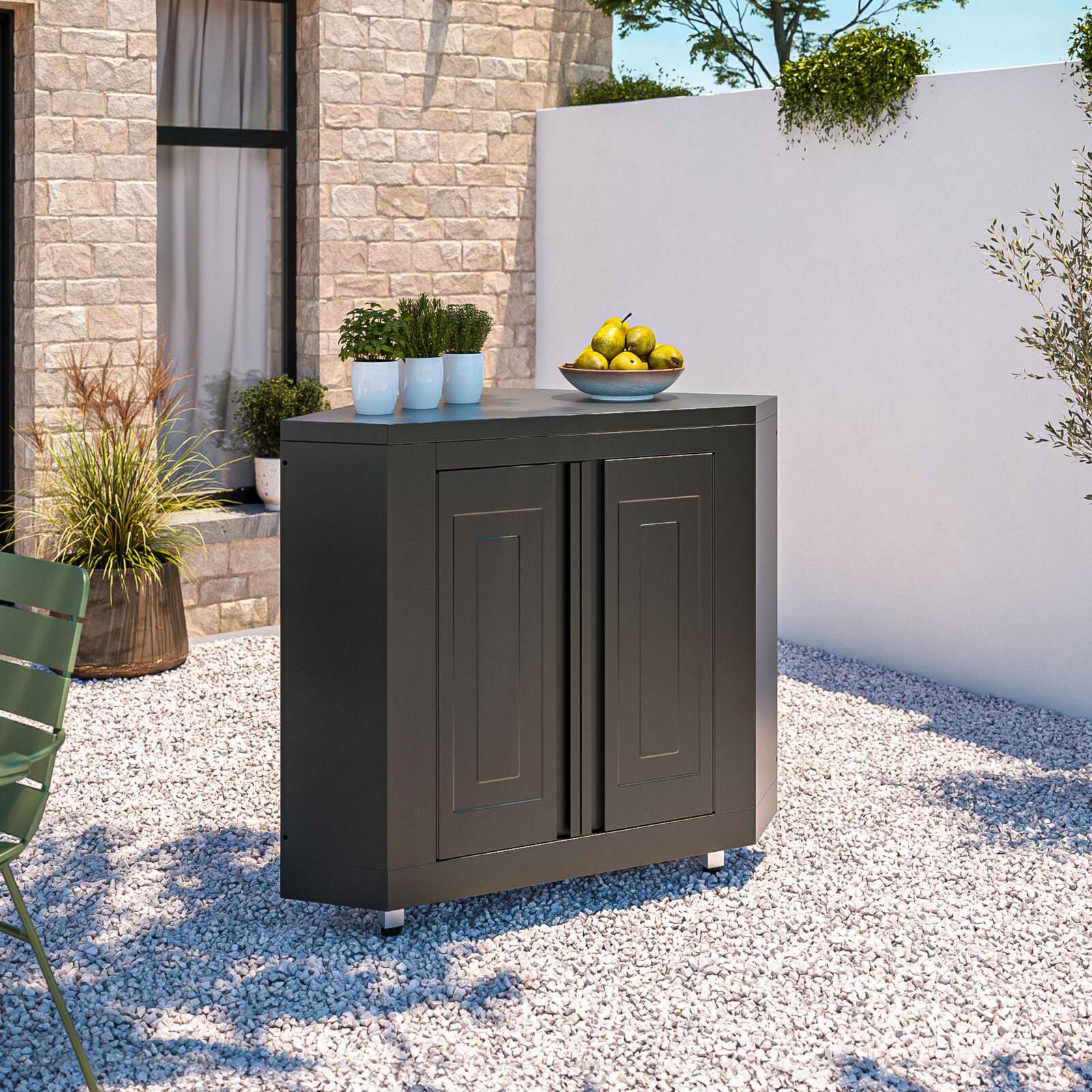 Cuisine extérieure acier 4 éléments avec barbecue