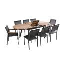 Table de jardin extensible rectangulaire en polywood 180/220 cm avec 6 chaises et 2 chaises avec accoudoirs