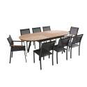 Table de jardin extensible rectangulaire en polywood 180/220 cm avec 6 chaises et 2 chaises avec accoudoirs