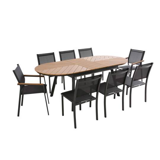 Table de jardin extensible rectangulaire en polywood 180/220 cm avec 6 chaises et 2 chaises avec accoudoirs