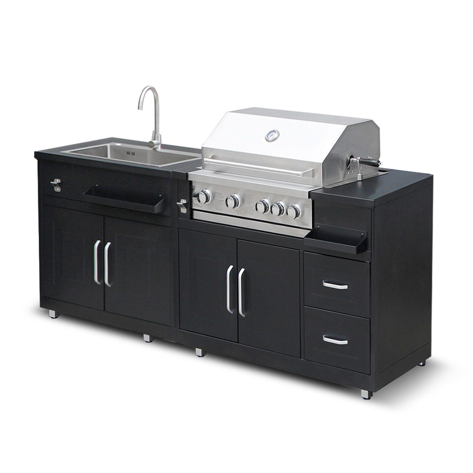 Cuisine extérieure acier 2 éléments avec barbecue