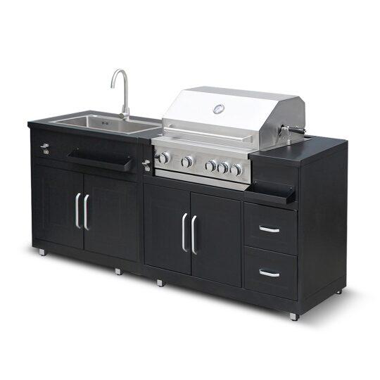 Cuisine extérieure en métal avec évier et barbecue - 2 modules | Oviala