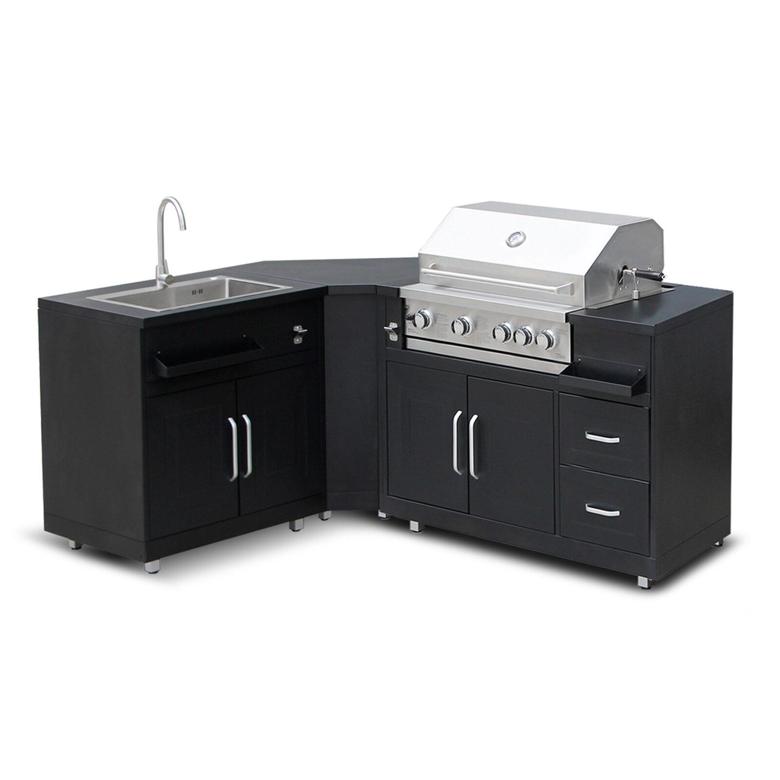 Cuisine extérieure acier 3 éléments avec barbecue