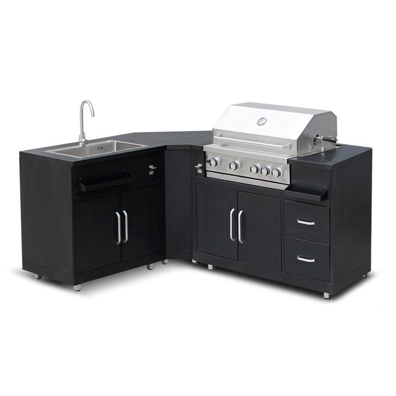 Cuisine extérieure acier 3 éléments avec barbecue