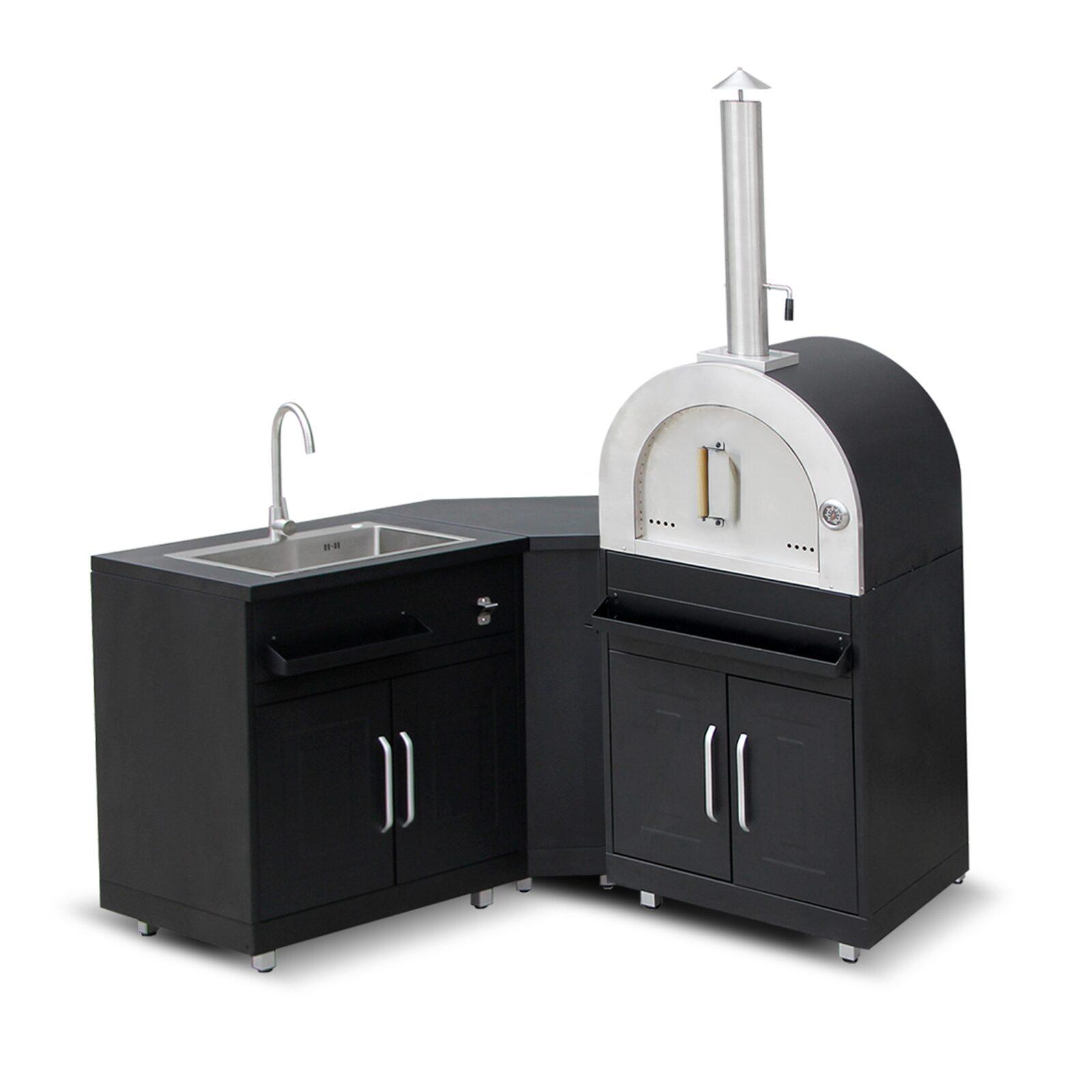 Cuisine extérieure acier 3 éléments avec four à pizza