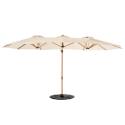 Parasol déporté 3 têtes (4,5 x 2,65 m) avec mât rotatif 360° effet bois et housse de protection