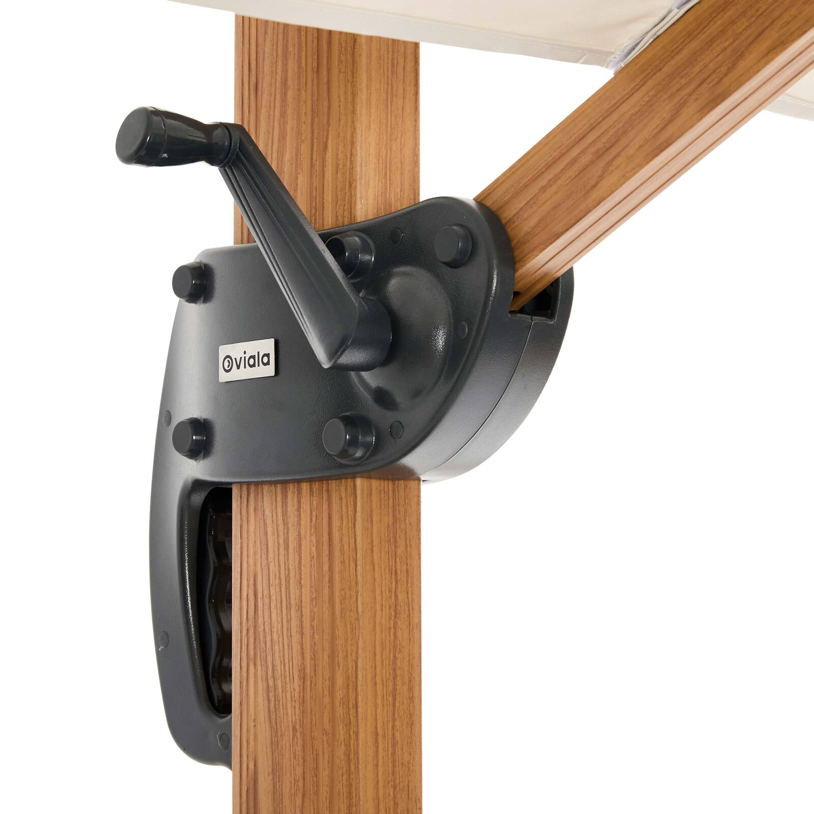 Parasol déporté 3 têtes (4,5 x 2,65 m) avec mât rotatif 360° effet bois et housse de protection