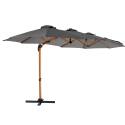 Parasol déporté 3 têtes (4,5 x 2,65 m) avec mât rotatif 360° effet bois et housse de protection