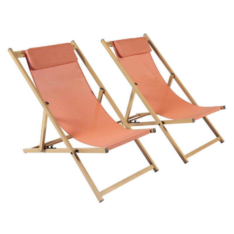 Lot de 2 chiliennes en aluminium inclinables 4 positions