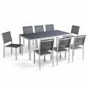Table de jardin rectangulaire 182 x 90 cm et 8 chaises en aluminium avec plateau en verre de sécurité