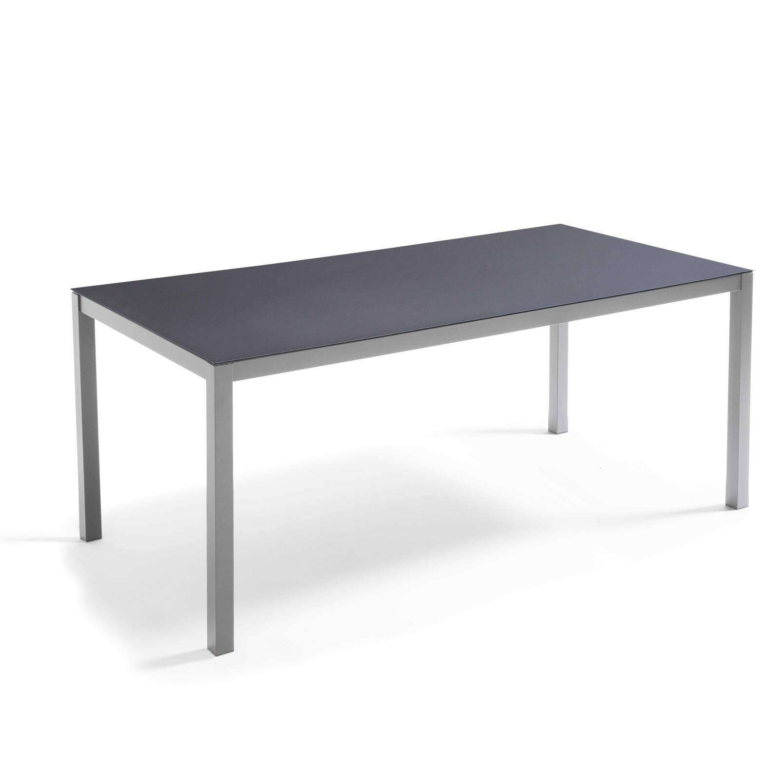Table de jardin rectangulaire 182 x 90 cm et 8 chaises en aluminium avec plateau en verre de sécurité